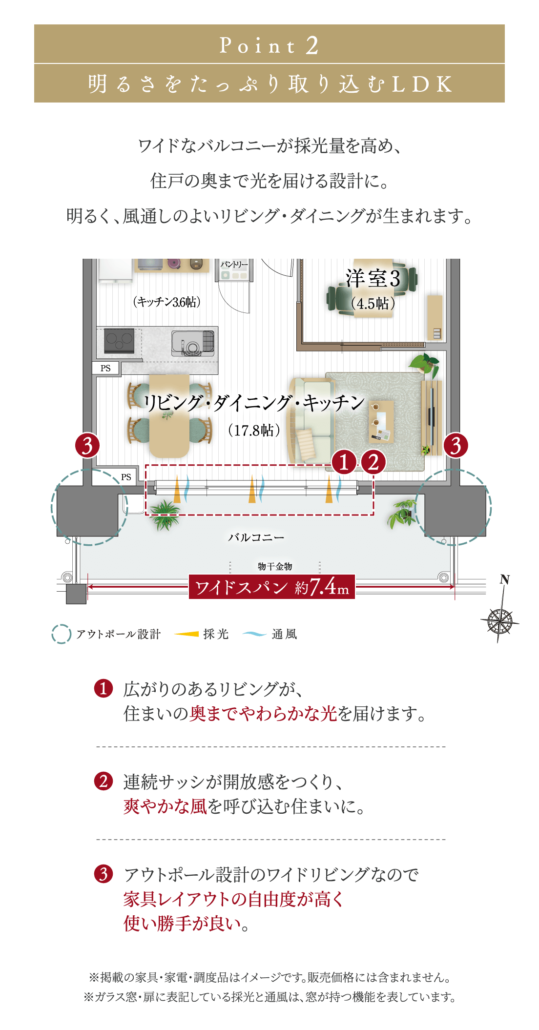 Point 2 明るさをたっぷり取り込むLDK